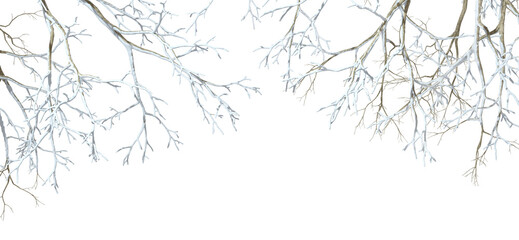 Isolated snow covered trees branches winter transparent backgrounds 3d illustrations png