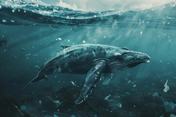 Obraz premium Fantastically beautiful majestic huge whale in ocean