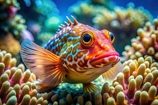 Vibrant wormfish glides gracefully through a coral reef, showcasing brilliant colors amidst clear tropical waters, thriving in a rich marine environment.