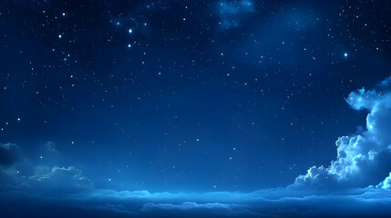 A Deep Blue Night Sky Filled with Twinkling Stars and Wispy Clouds