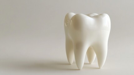A single white tooth stands on a beige background.