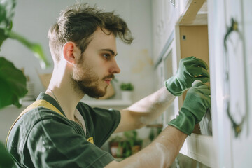 Portrait of a young man cleaning home generative AI