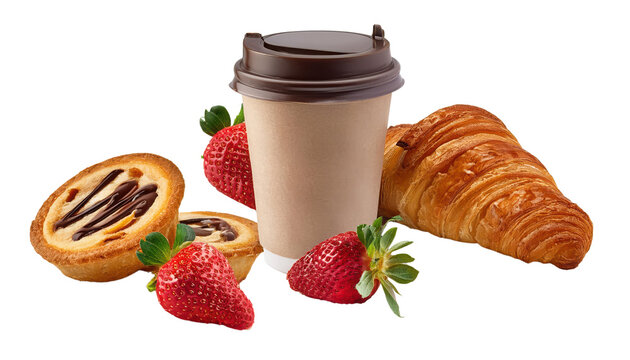 Delicious breakfast with coffee and pastries transparent