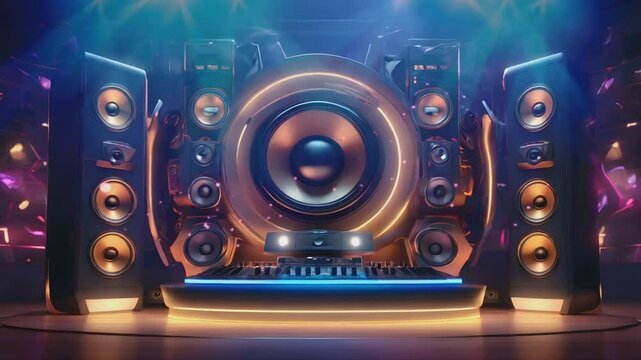 background music concept, illustration of a modern sound system on a magnificent stage