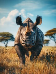 Fototapeta premium Rhinoceros Walking in Savannah