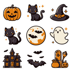 Happy halloween abstract set, Collection of magic scary vector silhouettes illustration
