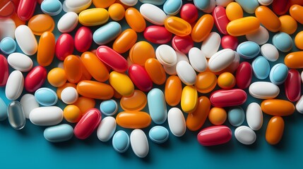 Abstract background with medical pills with solid color background. Medicine and healthcare. 