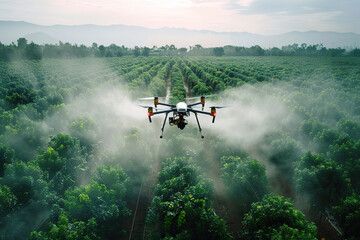 Drone flying in the sky over nature during observation