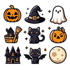 Happy halloween abstract set, Collection of magic scary vector silhouettes illustration
