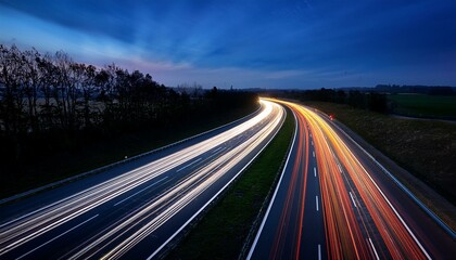 A long exposure photo of a highway at night. Generative AI
