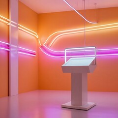 Empty product display podium Stand fresh room and Orange-Yellow background with neon Light