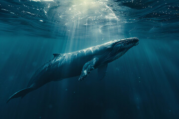 Fototapeta premium Fantastically beautiful majestic huge whale in ocean