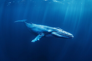 Naklejka premium Fantastically beautiful majestic huge whale in ocean