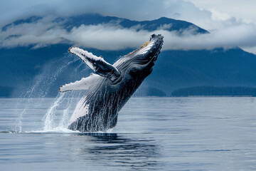 Fototapeta premium Fantastically beautiful majestic huge whale in ocean