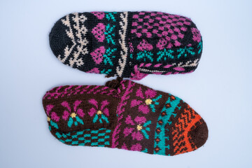 winter knitted socks.
Wool knit booties decorated with Anatolian motifs