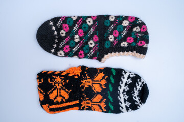 winter knitted socks.
Wool knit booties decorated with Anatolian motifs