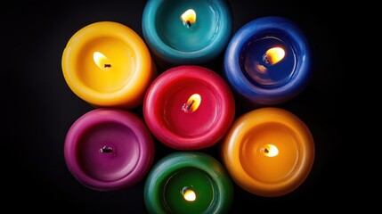 Seven vibrant candles glow in a circular formation, illuminating the scene beautifully.