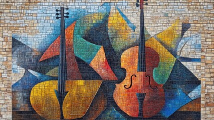 Fototapeta premium Mosaic Mural of Two Violins