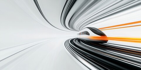 Futuristic high-speed train in motion, sleek design with dynamic motion lines, contrasted against a pristine white background