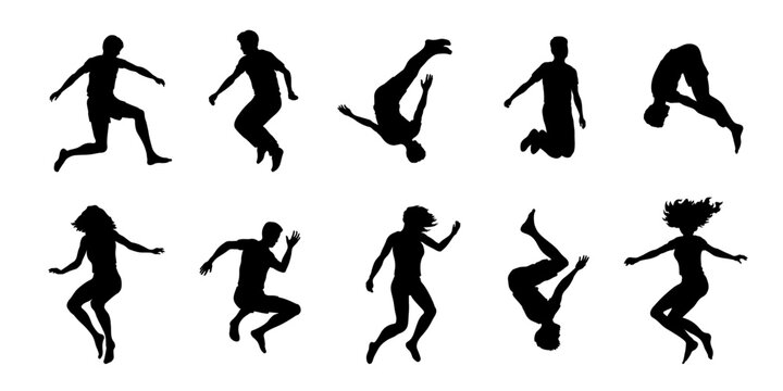trampolining silhouettes on the white background