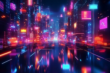 Obraz premium neon, noir, illustration, lights, glow, reflective, surfaces, composition, random, shapes, visual effects, bloom, lens flare, reflection