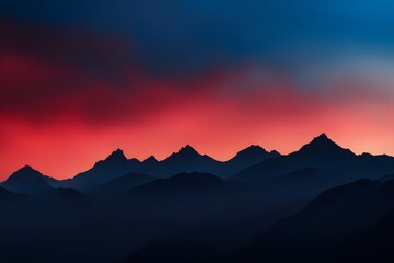 Obraz premium Sharp mountains silhouetted under a neon red and turquoise starry sky, Ai Generated