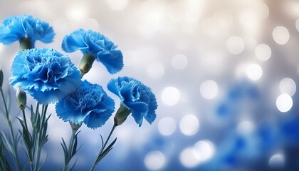 Blue carnation on blurred light background