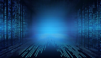 Blue digital binary data on computer screen background. Banner.
