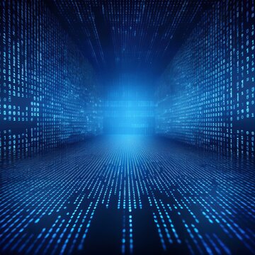 Blue digital binary data on computer screen banner