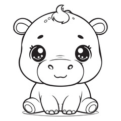 Adorable Baby Hippo Coloring Page Free Printable for Kids