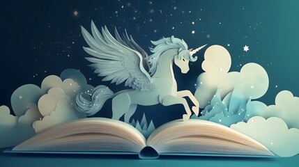 Pop-Up Fairy Tale Book with white majestic Pegasus