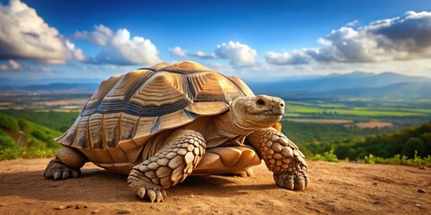 Panoramic view of African spurred tortoise