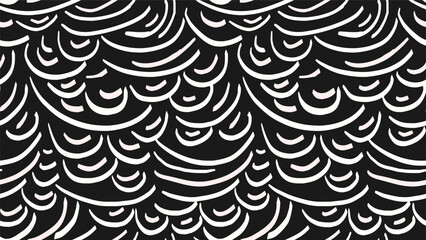 Black and white plain print. Abstract organic shapes seamless pattern. Vector hand drawn sketch unique forms semicircle lines. Contemporary minimalist  ornament