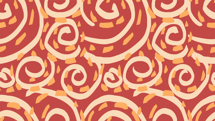Vector hand drawn sketch large abstract organic shapes seamless pattern. Brown background with  yellow unique twisted shape. Contemporary plain ornament for print.