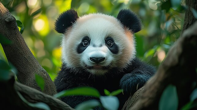 a panda and a snake on tree branches symbolizing the pandas python package for data analysis and its powerful data manipulation capabilities.create by F.a