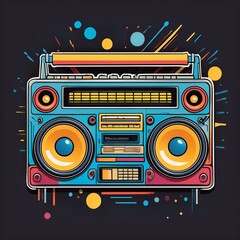 Fototapeta premium Colorful retro Boombox graphic illustration.