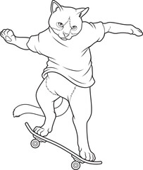 Cat Skater Skateboard Animal Vector Graphic Art Illustration