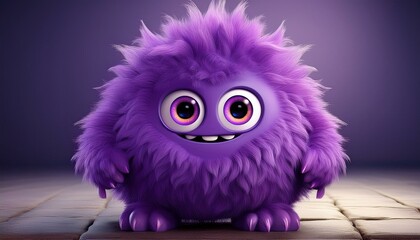 Fototapeta premium Cute purple or violet furry monster 3D cartoon character