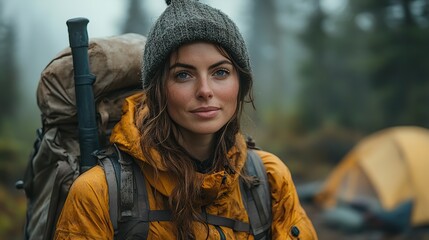 a photo of a resourceful female survival expert demonstrating survival skills in a wilderness setting equipped for outdoor adventure and selfreliance.stock image