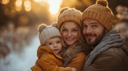 Obraz premium a portrait of young family,two small children in autumn nature.illustration