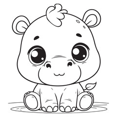 Adorable Baby Hippo Coloring Page Free Printable for Kids
