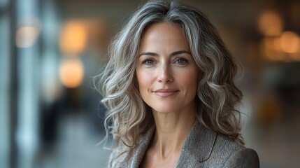 a professional mid aged woman exudes confidence in a corporate business setting exemplifying a strong female leadership role while challenging ageism in the workplace.create by F.a