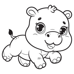 Obraz premium Sweet cute baby cartoon hippo animal character illustration for kids education and books