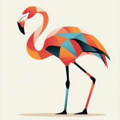 Obraz premium Elegant Flamingo Geometric Line Art in Orange and Blue on Cream Background