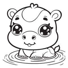Adorable Baby Hippo Coloring Page Free Printable for Kids
