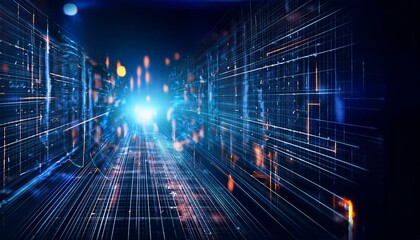 Modern digital abstract 3D background. Can be used in the description of network abilities, technological processes, digital storages, science, education, etc. Copy space. Based on Generative AI