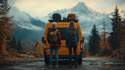 a senior couple embarking on a journey in their van the spirit of adventure and freedom the essence of van life travel,the couple enjoying their golden years exploring new places.create by F.a
