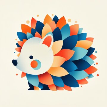 recommend clip art: Whimsical Geometric Hedgehog: Curled Ball with Orange and Blue Spikes on Cream Background