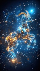Capricorn constellation, goat figure shimmering in space