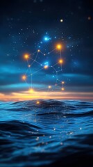 Constellation of Capricorn rising over ocean horizon